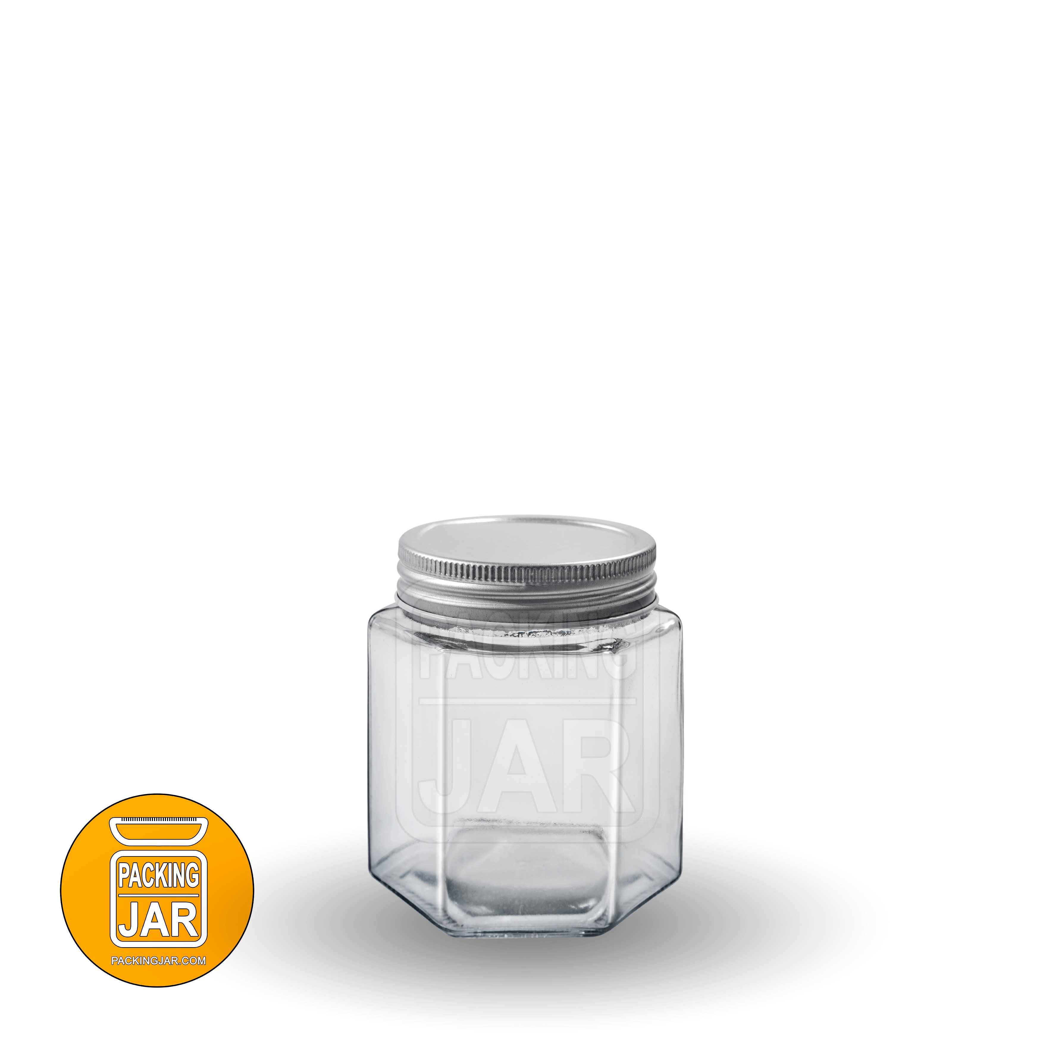 جار شیشه ای شش ضلعی درب کانتینری سایز 3